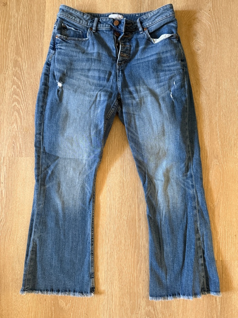 LOFT Curvy High Waist Flare Raw Hem Distressed Cropped Jeans